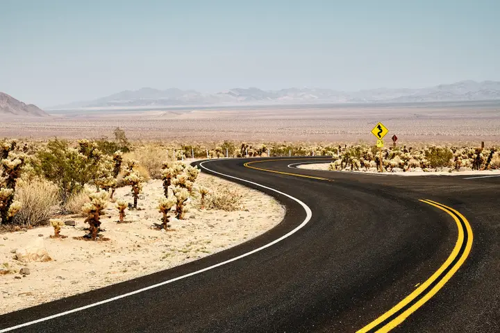 Carretera con líneas amarillas de señalización vial